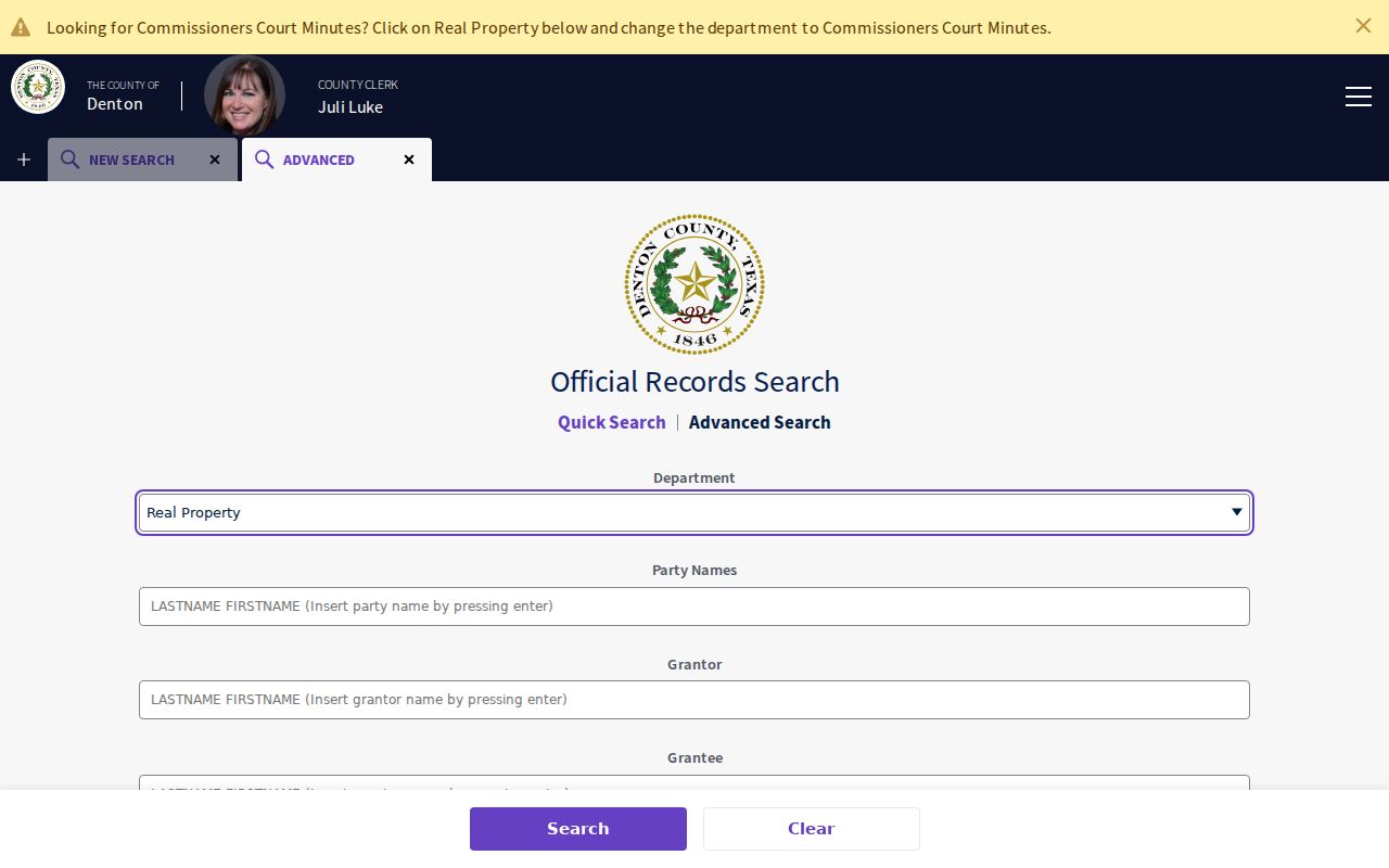 Corinth street directory Denton County official records advanced search