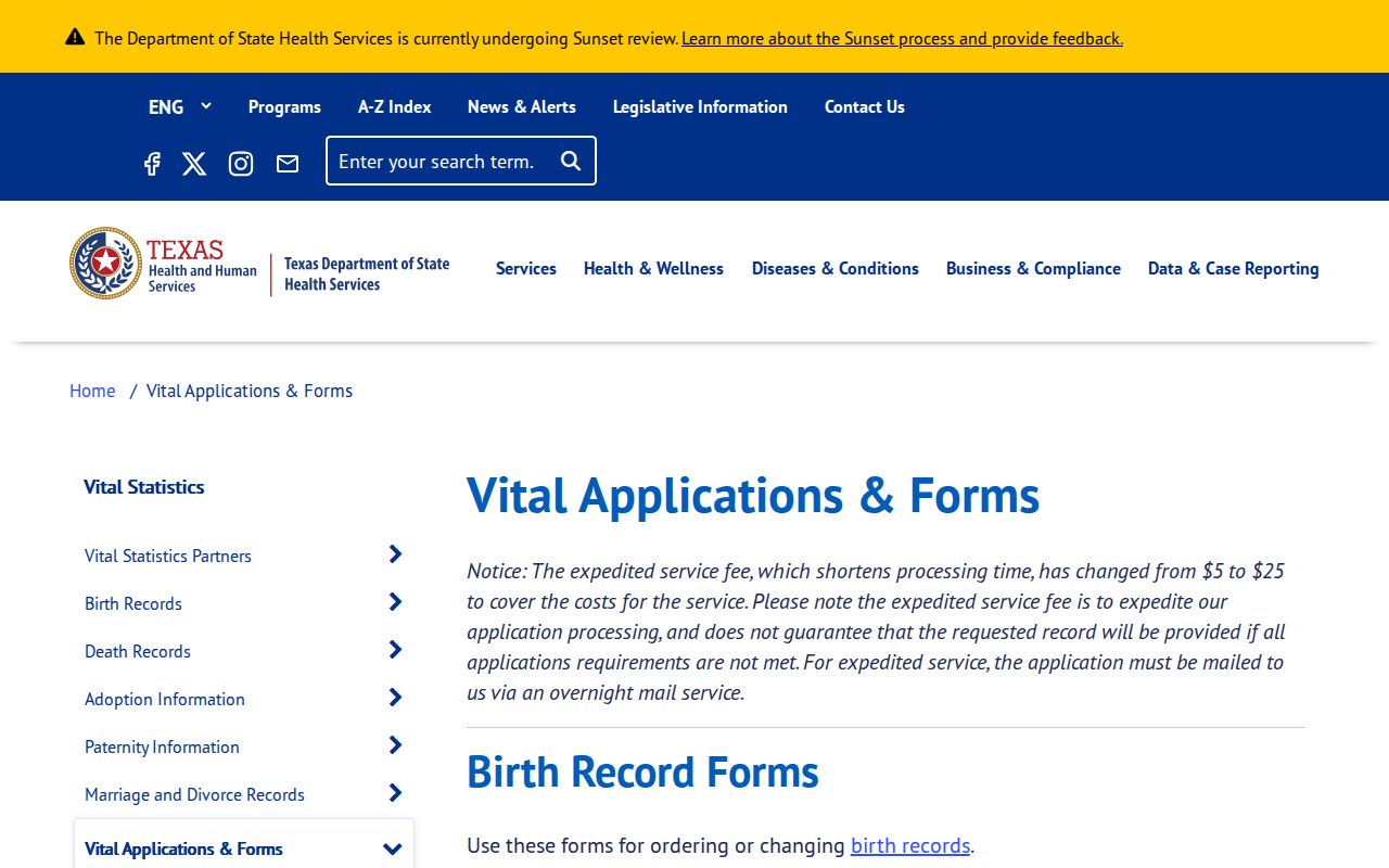 Corinth residents directory Texas vital record forms index