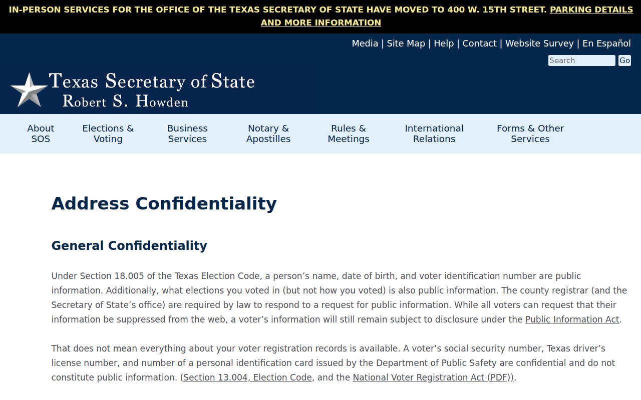 Corinth resident lookup voter confidentiality information from Texas