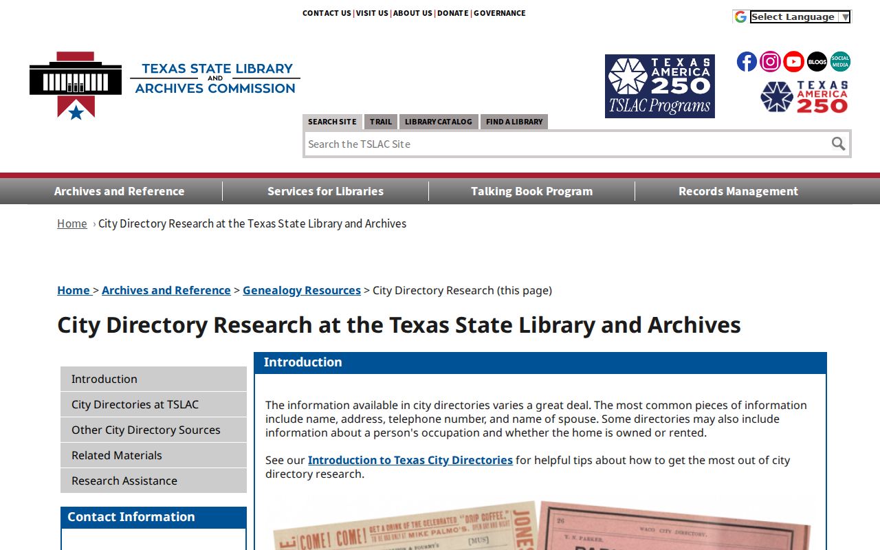Corinth city directory TSLAC Reading Room collection access