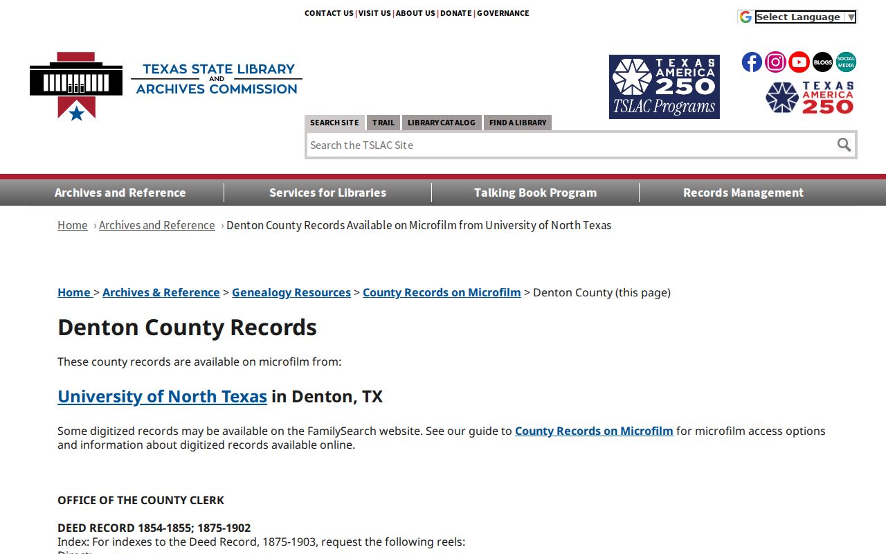 Corinth previous residents TSLAC Denton local records and microfilm